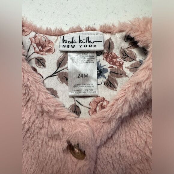 Nicole Miller New York Girls 24 Month Faux Fur Button Dusty Rose Pink Vest EUC - Picture 3 of 10
